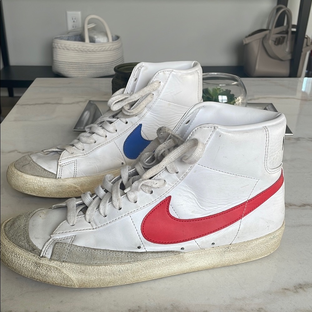Nike High-Top Sneakers with Red and Blue Swoosh